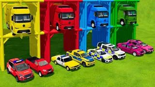 TRANSPORTING ALL POLICE CARS and AMBULANCE EMERGENCY CARS WITH MERCEDES ELECTRIC TRUCKS ! FS22