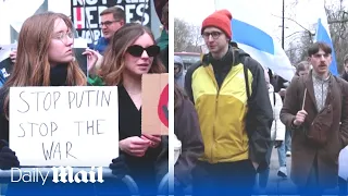 Hundreds of Russian protestors march in London chanting 'Putin stop the war'