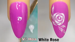 White Rose Nails Art For Beginner 💖Vẽ Hoa Mùa Xuân 💅 New Nails Design 💝 New Nails