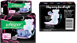 New Whisper Bindazz Nights Koala Soft Sanitary Pads (Napkin) XXL 10 Napkins Video