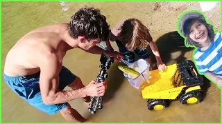 Toy Trucks Catch Fish at the Lake