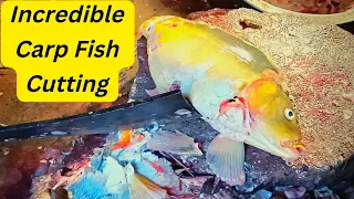Amazing Giant Mirror Carp Fish Cutting in Fish Market | Fish Cutting Skills