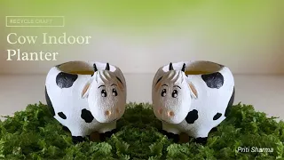 Cow Shape mini flower pot /Plastic bottle craft Idea / Indoor Planter | Priti Sharma