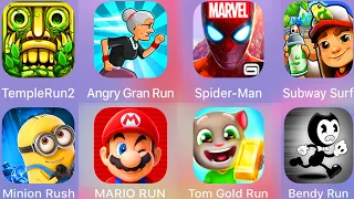 Temple Run 2,Angry Gran Run,SpiderMan Ultimate,Subway Surf,Bendy Run,Mario Run,Minion Rush,Tom Gold
