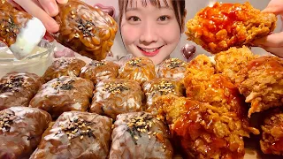 ASMR Jjajangmyeon Wrap Rolls Korean Fried Chicken【Mukbang/ Eating Sounds】【English subtitles】