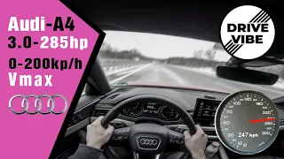 [4k] Audi A4 -50tdi - B9 (2020) 285hp - POV - 0-100 - 100-200kph Autobahn - Vmax - TopSpeed