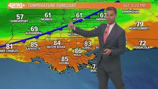 Strong cold front with rain arrives Sunday