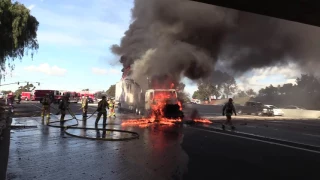 National City: Amazing Video I-805 Semi-Truck Fire 01102017