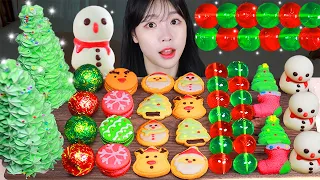 ASMR MUKBANG| Desserts for Christmas (Tree cone, Snowman Chocolate, Kyoho Jelly, Marshmallow).