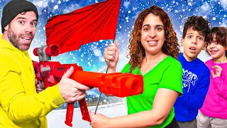 RETO a mi FAMILIA a una BATALLA de NERF en la NIEVE|4PLUSONE