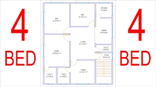 HOUSE PLAN DESIGN | EP 203 | 1400 SQUARE FEET 4 BEDROOMS HOUSE PLAN | LAYOUT PLAN