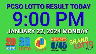 9pm Lotto Result Today January 22, 2024 Monday ez2 swertres pcso
