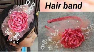 beautiful hairband|net fabric rose hairband|diy|craft|hairband making at home