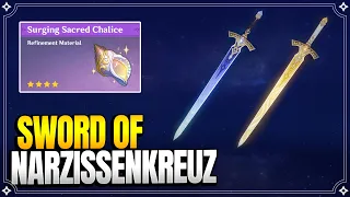 How to get Sword of Narzissenkreuz + Refinement Material (Surging Sacred Chalice) |【Genshin Impact】