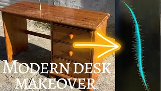 Epoxy Resin and Brass Wire Stitch Modern Desk Makeover.