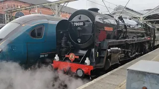 70000 'Brittania' (+47805) depart preston with whistles on the lakelander