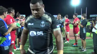 Fijian Prime Minister Voreqe Bainimarama, presents World Rugby Pacific Challenge trophy
