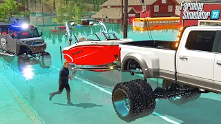 "STRANDED" IN FLOOD WATER (POLICE RESCUE) | CAN WE MAKE MILLIONS? FARMING SIMULATOR 22