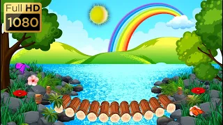 Cartoon background - Wooden bridge.