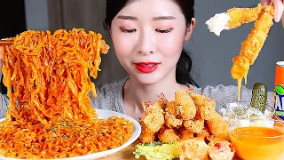 CARBO SPICY NOODLES CRISPY FRIED SHRIMP ASMR Mukbang Eating Show