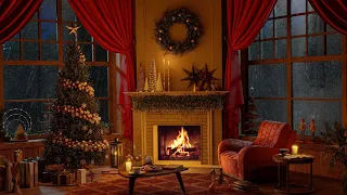 Christmas ambience | Rain & Crackling Fireplace Sounds 8 Hours