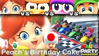 Mario Party Superstars Daisy vs Donkey Kong vs Birdo vs Luigi in Peach's Birthday Cake