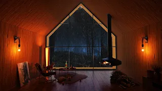 포리스트의 아늑한 나무 오두막 | 수면과 휴식을 위한 비와 함께 벽난로 소리 - Fireplace Sounds With Rain For Sleep And Relax - ASMR