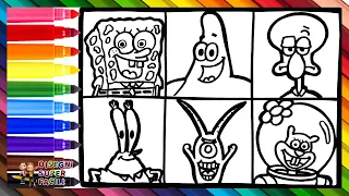 Disegnare e Colorare i Personaggi di SpongeBob SquarePants 🧽🐙🦀🍔🐿️🦑👾🌊 Disegni per Bambini