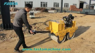 Fasta FVR600 walk behind double drum vibratory road roller compactor operating video