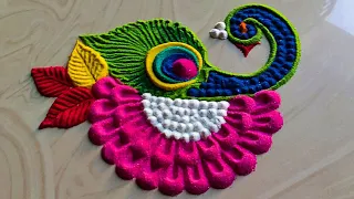 #1261 Peacock rangoli designs || satisfying video || sand art