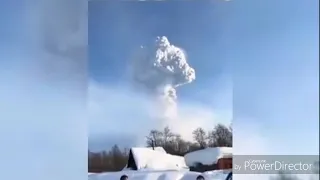 World big eruption column on the shiveluch volcano, kamchatka , Russia