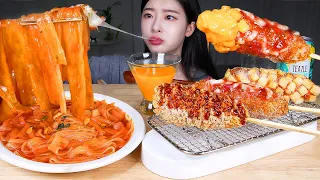 ASMR MUKBANG | Spicy Mala Glass Noodles 🔥 Korean Corn Dogs X3 Cheese Sauce 💛 Korean Food Eating