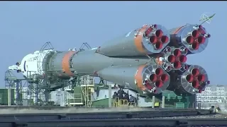 Rollout of Soyuz-FG Rocket with Manned Soyuz MS-12 Spacecraft