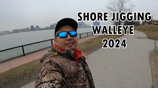 SHORE JIGGING FOR EARLY SPRING WALLEYES 2024 - DETROIT RIVER FISHING