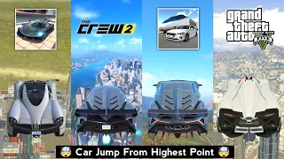 Car Jump From Highest Point Extreme Car Driving Simulator vs 3D Driving Class vs GTA 5 vs The Crew 2