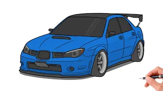 How to draw a SUBARU IMPREZA WRX STI 2006 / drawing subaru wrx sti 2005 stance car