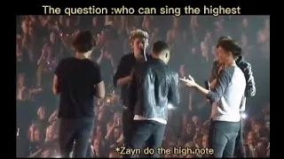 one direction seeing who can sing the highest and zayn shocking harry