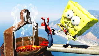 GTA 5 Water Ragdolls Spiderman vs Spongebob SquarePants Jump/Fails #164(Euphoria Physics, lava pan)