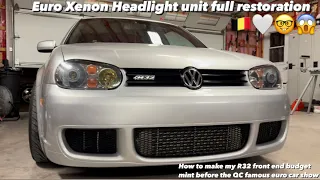 R32 Golf Supercharged Euro Headlight unit Restoration. How to make my R32 front end budget mint!