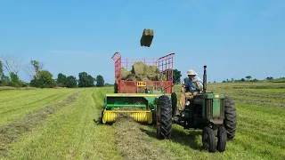 Baling Small Square Bales With The John Deere 520 & John Deere 328 Baler