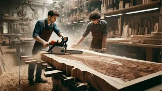 Incredible woodworking factory and skillful woodworking art of solid wood