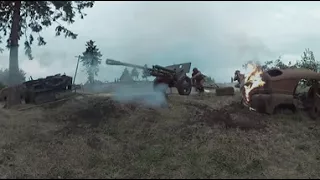 WWII Large-Scale Battle, Tank Attack. VR  Experience 360°