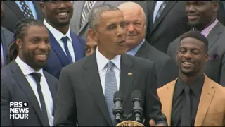 President Obama welcomes Denver Broncos to White House