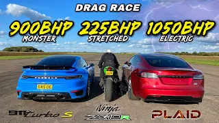 STREET KINGS.. 900HP TURBO S v 1050HP TESLA PLAID v 225HP NINJA