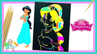 Drawing and Coloring Disney Princess Jasmine | Rainbow Scratch Paper