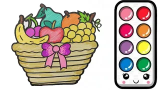 Easy Fruit Basket Drawing, Colouring and Painting for kids and toddlers | Easy drawings