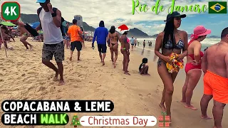 [4k] Christmas Day Beach Walk on COPACABANA & LEME Beaches 🇧🇷 Rio de Janeiro - Brazil | 2022