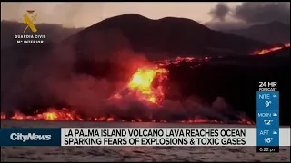 La Palma volcano lava reaches ocean
