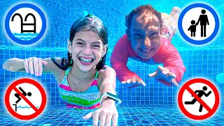 Jessica e seus amigos aprendem Regras de Segurança e bom comportamento na piscina