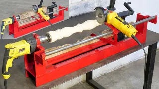 How To Make A Lathe Machine | Diy Homemade Woodworking Lathe Machine Using Drill & Angle Grinder